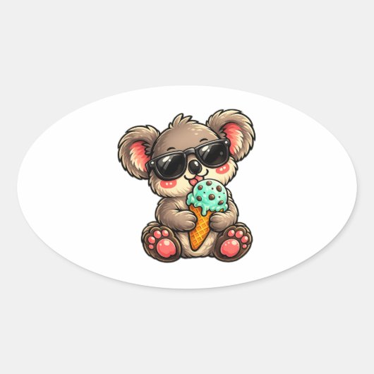 Koel Koala Ijs Ovale Sticker (Voorkant)