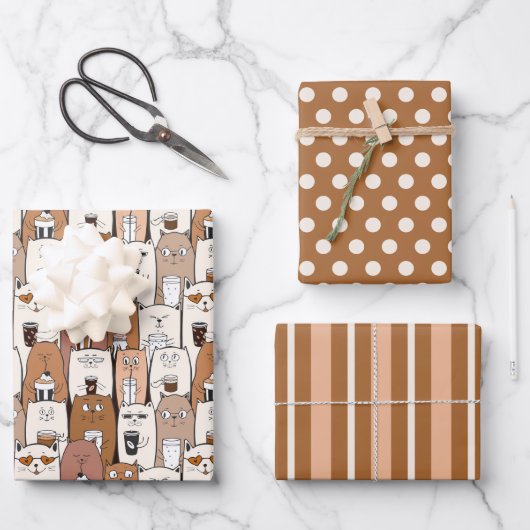 Koel koffiekatten inpakpapier set van 3 vel (Voorkant)