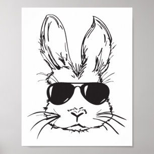 Koel Konijn Gezicht Gelukkig Pasen Eieren Jagen Vo Poster