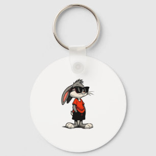 Koel konijn in Shades Cartoon Illustratie Sleutelhanger