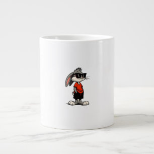 Koel Konijn in Zonnebril Cartoon Illustratie Grote Koffiekop