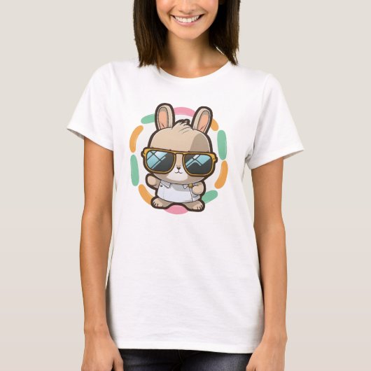 Koel Konijn Zonnebril Pasen Cartoons Lente T-shirt (Voorkant)