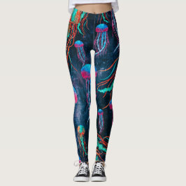 Koel kwal in diepblauw Zee Leggings