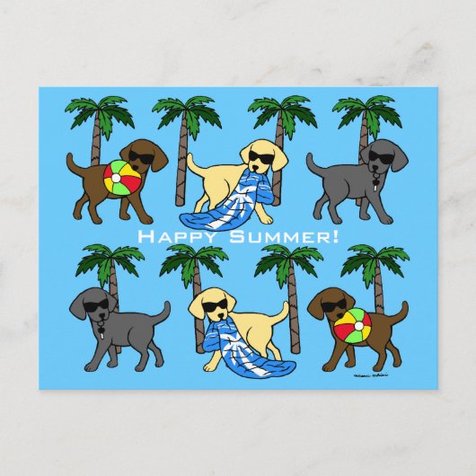 Koel Labradors Beach Party-Cartoon Briefkaart (Voorkant)