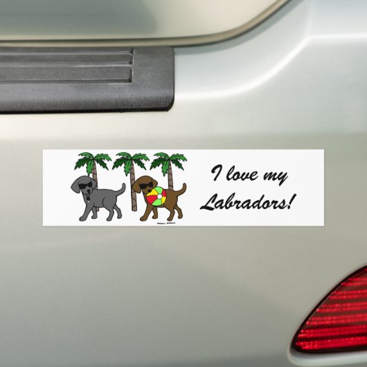 Koel Labradors Beach Party-Cartoon Bumpersticker (Op auto)