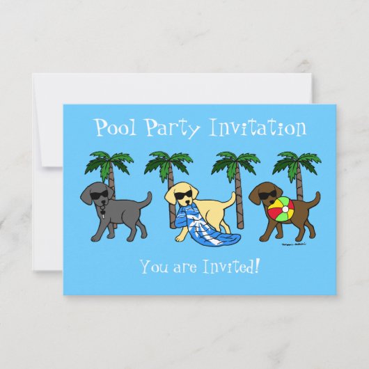 Koel Labradors Beach Party-Cartoon Kaart (Voorkant)
