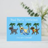 Koel Labradors Beach Party-Cartoon Kaart (Staand voorkant)