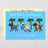 Koel Labradors Beach Party-Cartoon Kaart (Voorkant / Achterkant)