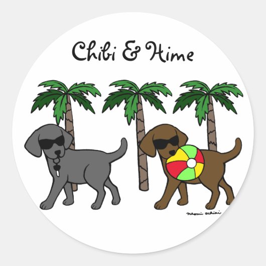 Koel Labradors Beach Party-Cartoon Ronde Sticker (Voorkant)