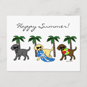 Koel Labradors Beach Party-Cartoon Uitnodiging Briefkaart