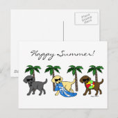 Koel Labradors Beach Party-Cartoon Uitnodiging Briefkaart (Voorkant / Achterkant)