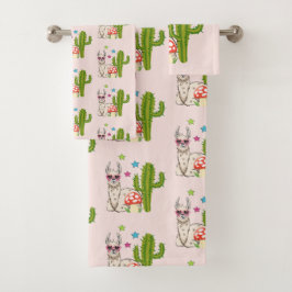 Koel lama in een zonnebril met een hoge zonnebril bad handdoek