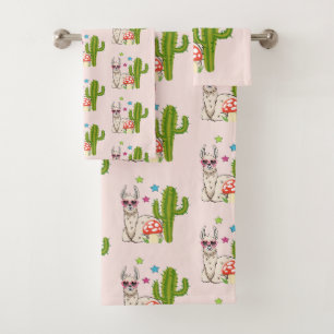 Koel lama in een zonnebril met een hoge zonnebril bad handdoek