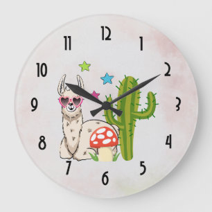 Koel lama in een zonnebril met een hoge zonnebril grote klok