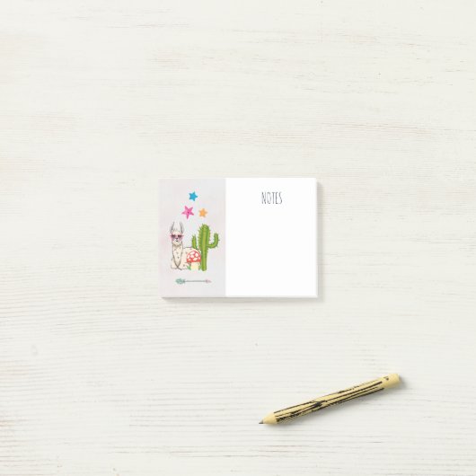 Koel lama in een zonnebril met een hoge zonnebril post-it® notes (Op bureau)