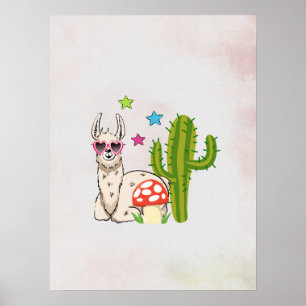 Koel lama in een zonnebril met een hoge zonnebril poster