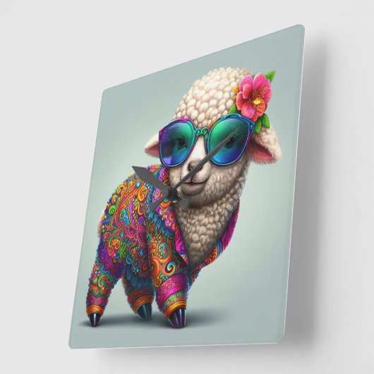 Koel lamsvlees in een kleurrijk pak vierkante klok (Hoek)