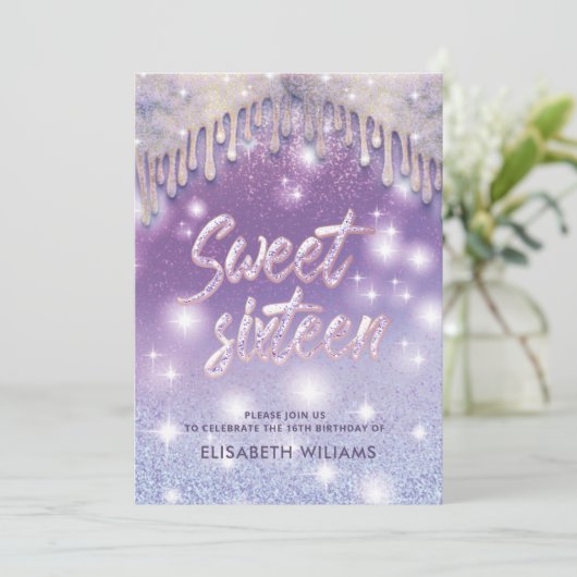 Koel lavendel lila druppels glinsteren glitter omb kaart (Staand voorkant)