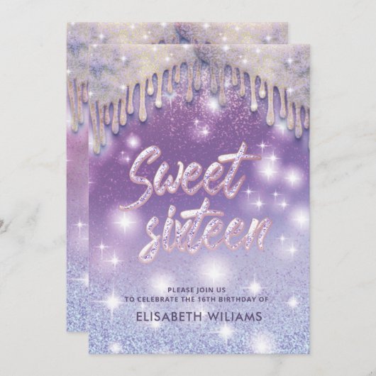 Koel lavendel lila druppels glinsteren glitter omb kaart (Voorkant / Achterkant)