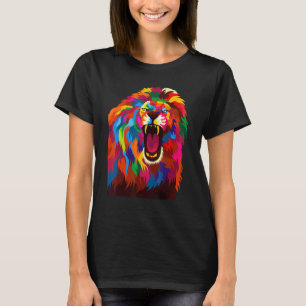 Koel leeuwenkop met helder kleurig t-shirt