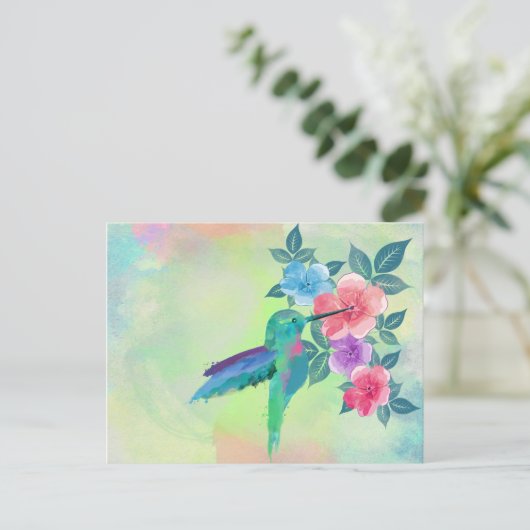 Koel leuke trendy waterverven kolibrij briefkaart (Staand voorkant)