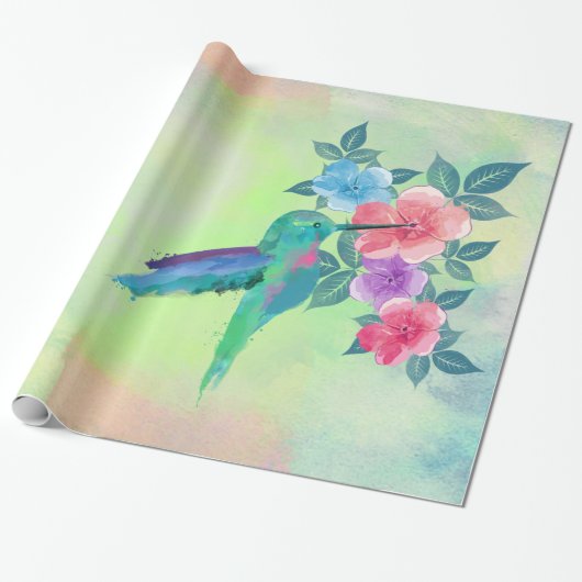Koel leuke trendy waterverven kolibrij cadeaupapier (Uitgerold)