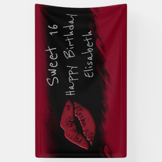 Koel leuke waterverf zwarte/rode lippen zoete 16-p spandoek (Verticaal)