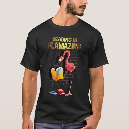 Koel lezen ontvlamt grappig Flamingo Book Read T-shirt (Voorkant)