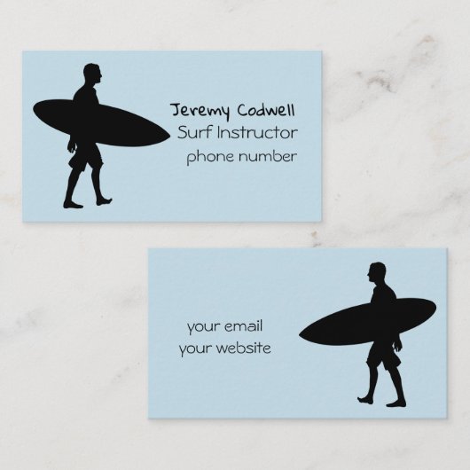 Koel Lichte Blauwe Instructeur van het Surf Visitekaartje (Voorkant / Achterkant)