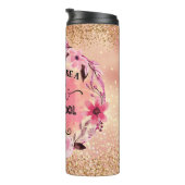 Koel mam Gold Glitter Pink Flowers Thermosbeker (Geroteerd rechts)