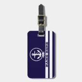 Koel maritiem streeppatroon en anker monogram bagagelabel (Voorkant verticaal)