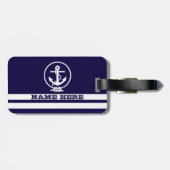 Koel maritiem streeppatroon en anker monogram bagagelabel (Achterkant horizontaal)