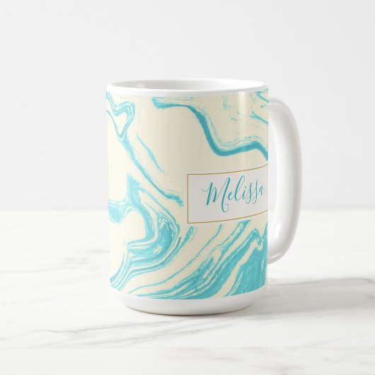 Koel marmer-ontwerp in Turquoise en Cream Custom Koffiemok (Voorkant rechts)