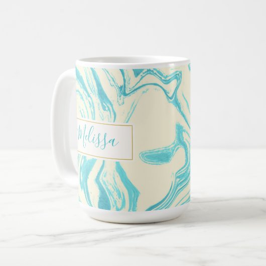 Koel marmer-ontwerp in Turquoise en Cream Custom Koffiemok (Voorkant links)