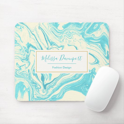 Koel marmer-ontwerp in Turquoise en Cream Custom Muismat (Met muis)