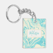 Koel marmer-ontwerp in Turquoise en Cream Custom Sleutelhanger (Voorkant Links)