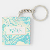 Koel marmer-ontwerp in Turquoise en Cream Custom Sleutelhanger (Achterkant)