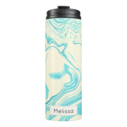 Koel marmer-ontwerp in Turquoise en Cream Custom Thermosbeker (Voorkant)