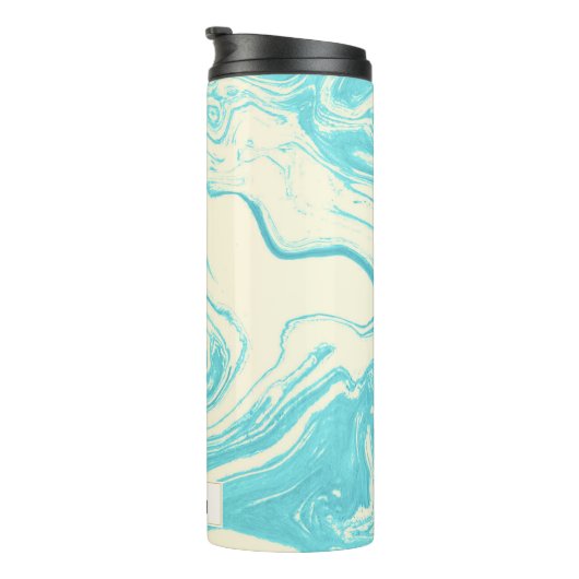 Koel marmer-ontwerp in Turquoise en Cream Custom Thermosbeker (Geroteerd rechts)