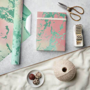 Koel Marmer   Prachtig Pastel Koraal en Groen Ombr Cadeaupapier