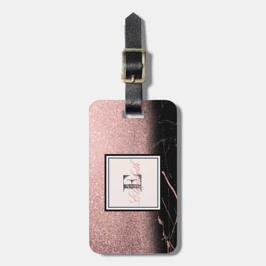 Koel marmer textuur, Glitter Monogram-Gepersonalis Bagagelabel (Voorkant verticaal)