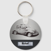 Koel, masculine, oude auto, zilverzwart sleutelhanger (Voorkant)