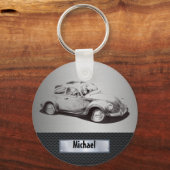 Koel, masculine, oude auto, zilverzwart sleutelhanger (Voorkant)