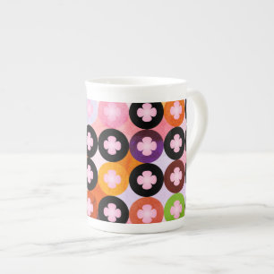 Koel Meerkleurige Cirkels & Roze Klavers Porselein Kop