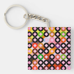 Koel Meerkleurige Cirkels & Roze Klavers Sleutelhanger