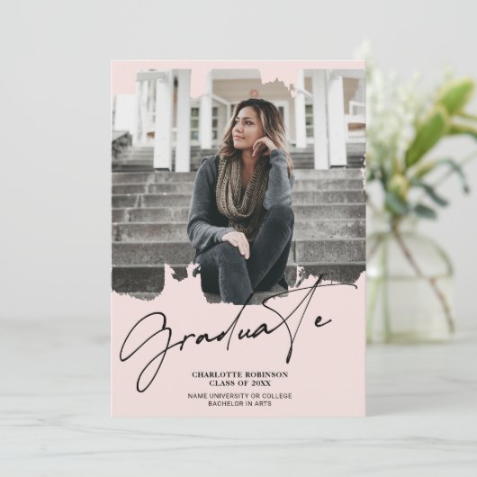 Koel met een zwarte roze afstuderen het afstuderen kaart (Staand voorkant)