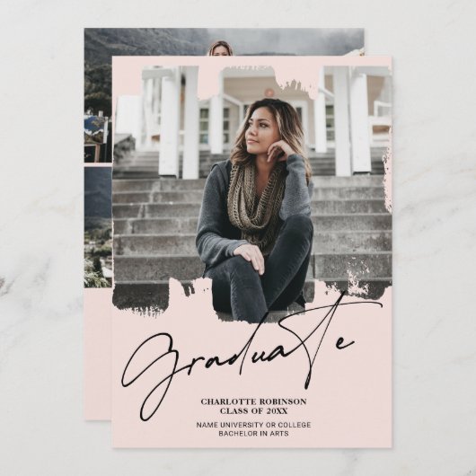 Koel met een zwarte roze afstuderen het afstuderen kaart (Voorkant / Achterkant)