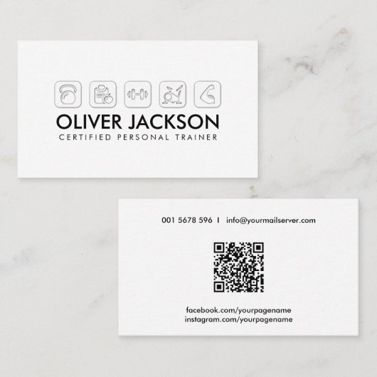 Koel minimale fitnesstrainer visitekaartje (Voorkant / Achterkant)