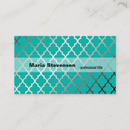 Koel, modern, blauwgroen en grijze quatrefolie visitekaartje