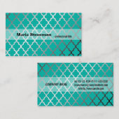 Koel, modern, blauwgroen en grijze quatrefolie visitekaartje (Voorkant / Achterkant)